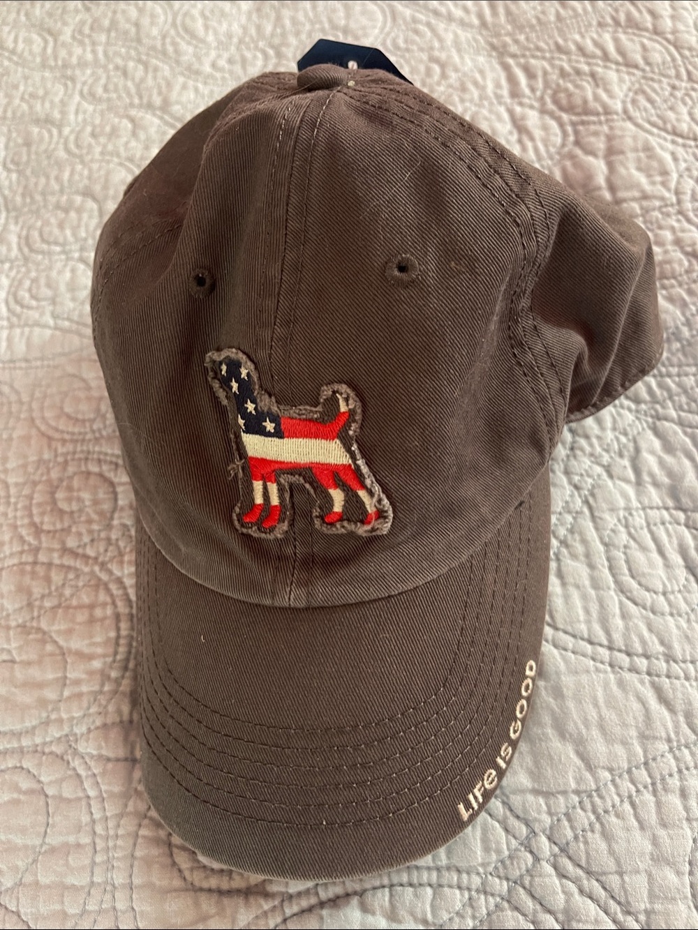 New Life Is Good Gray Baseball Cap with Patriotic Dog Patch